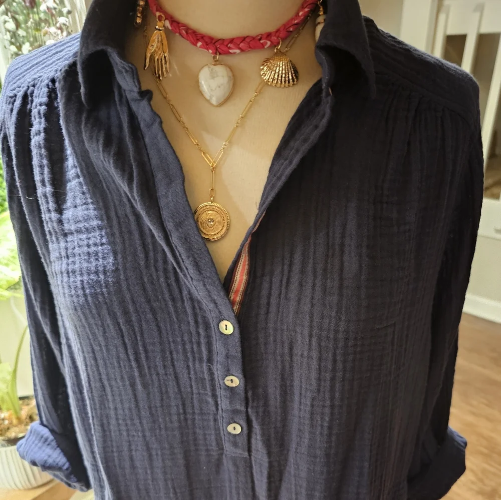 Sundry NWT Navy Blue Cotton Gauzy Navy Shirt Dress With Pockets. XL - Picture 8 of 10